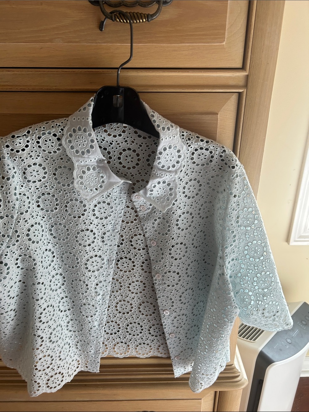 Frame Denim Light Blue Eyelet Crop Top